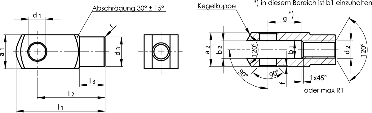 Dimensioned Drawing Clevis DIN 71752 Form G Steel Version