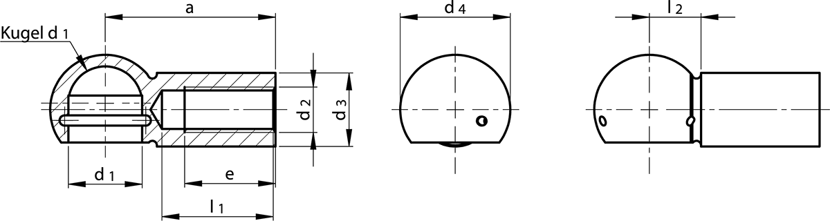Dimensioned Drawing Ball Cups DIN 71805 Form A / B Steel Version
