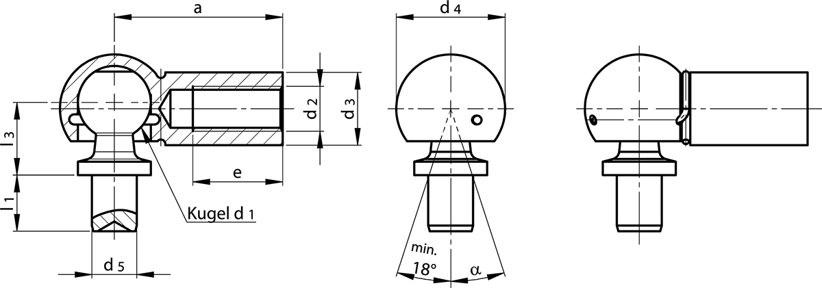 Dimensioned Drawing Angle Joints DIN 71802 Form B / BS with Rivet Pin
